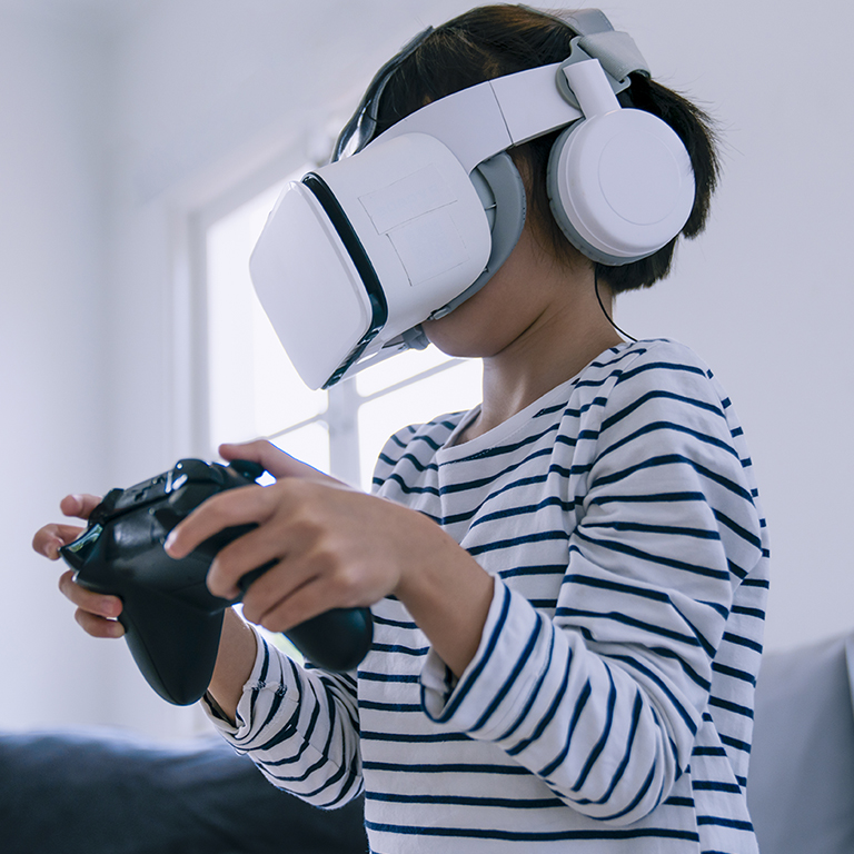 Kids with virtual reality. The future world for modern children
